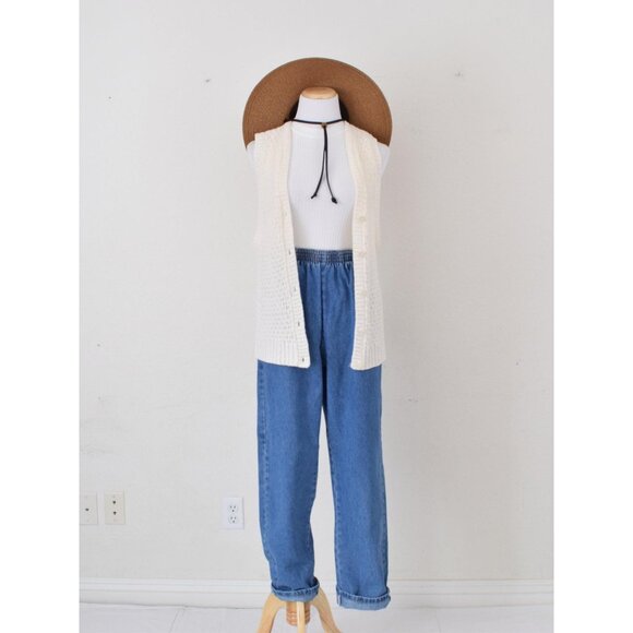 Vintage‎ 80s Off-White Acrylic Sleeveless Cardigan Vest - Picture 9 of 10